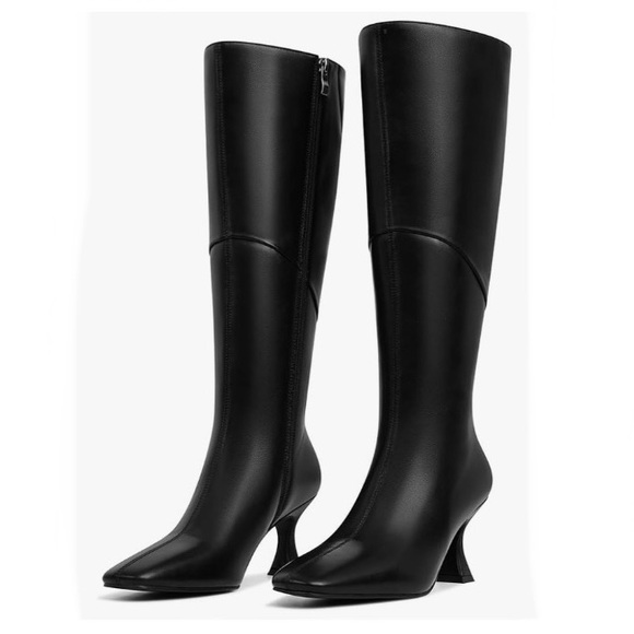 Square Toe Knee High Boots with Kitten Heel Full Side Zipper - size 9.5 - Picture 3 of 4
